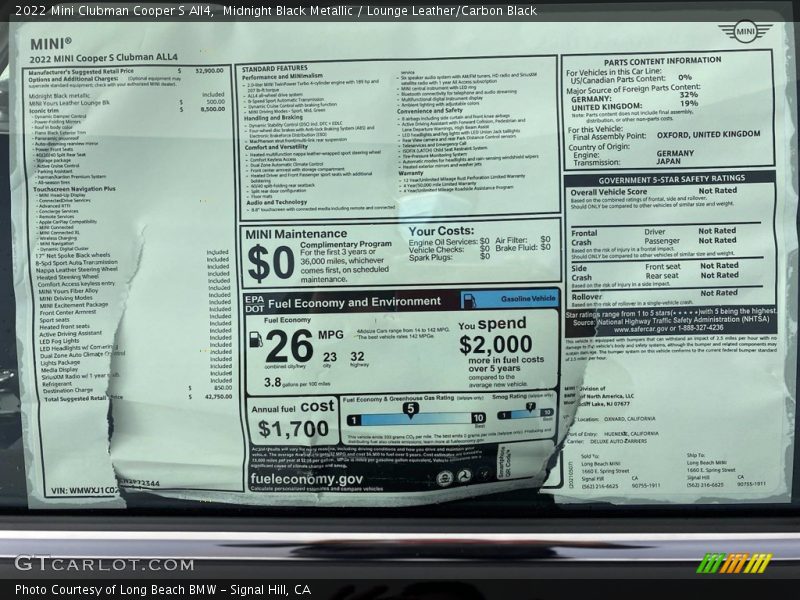  2022 Clubman Cooper S All4 Window Sticker