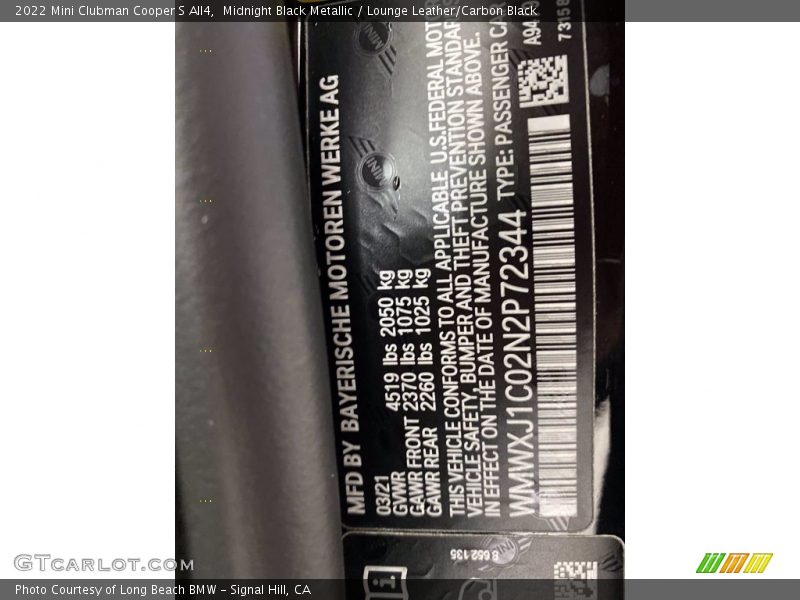 2022 Clubman Cooper S All4 Midnight Black Metallic Color Code A94