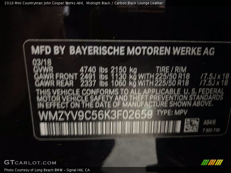 Midnight Black / Carbon Black Lounge Leather 2019 Mini Countryman John Cooper Works All4