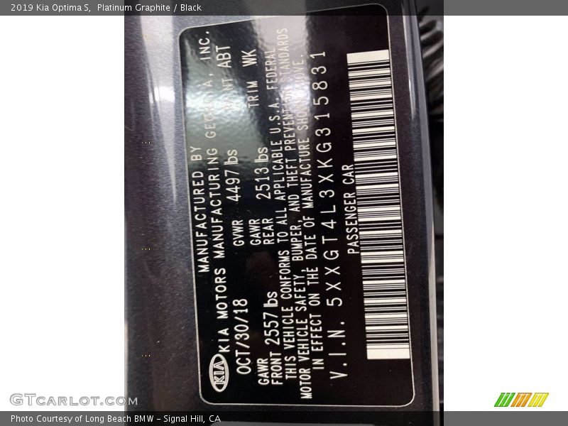 Platinum Graphite / Black 2019 Kia Optima S