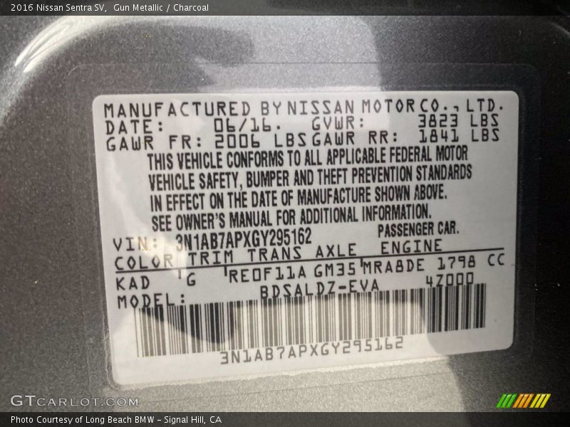 2016 Sentra SV Gun Metallic Color Code KAD