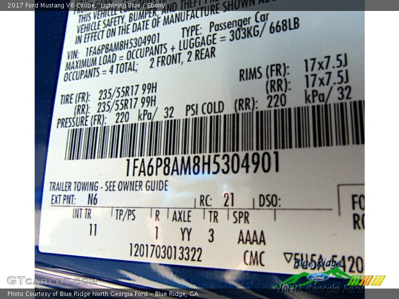 Lightning Blue / Ebony 2017 Ford Mustang V6 Coupe