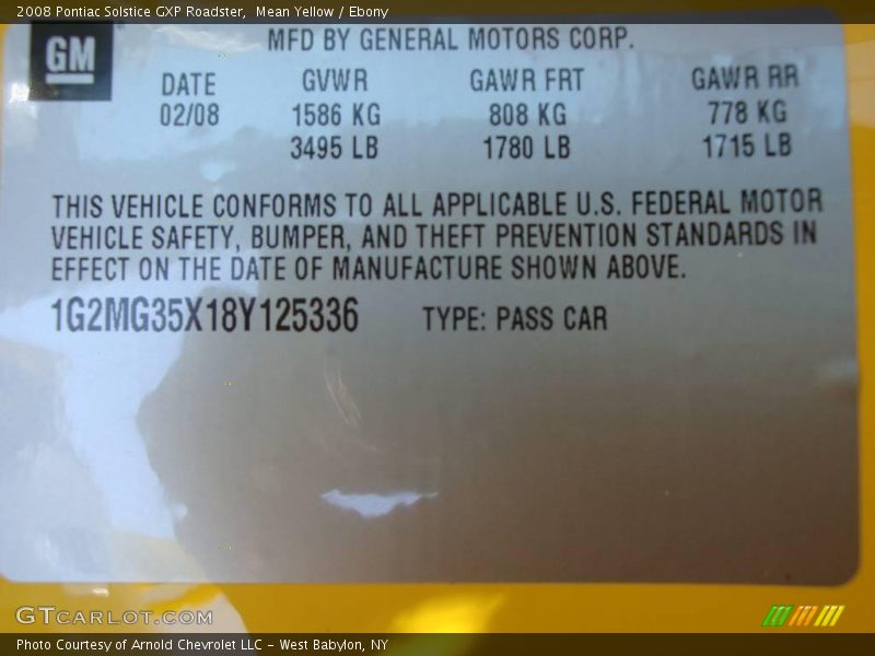 Mean Yellow / Ebony 2008 Pontiac Solstice GXP Roadster
