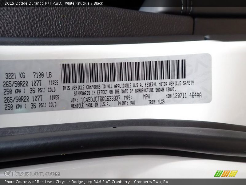 White Knuckle / Black 2019 Dodge Durango R/T AWD