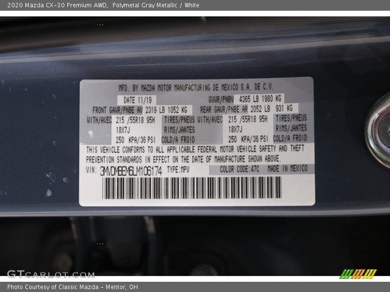 Polymetal Gray Metallic / White 2020 Mazda CX-30 Premium AWD