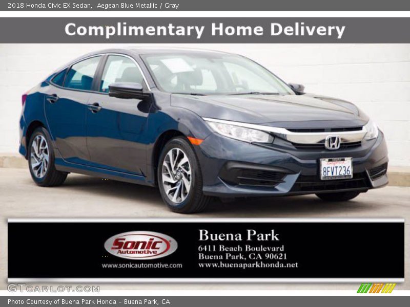 Aegean Blue Metallic / Gray 2018 Honda Civic EX Sedan