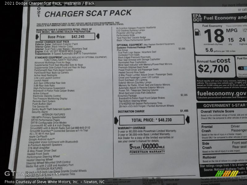  2021 Charger Scat Pack Window Sticker