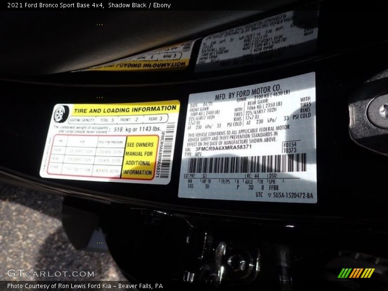 Shadow Black / Ebony 2021 Ford Bronco Sport Base 4x4