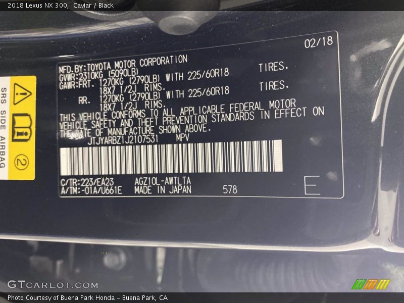 2018 NX 300 Caviar Color Code 223