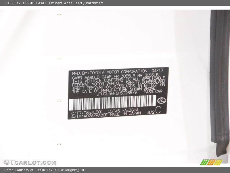 Eminent White Pearl / Parchment 2017 Lexus LS 460 AWD