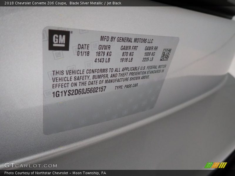 Blade Silver Metallic / Jet Black 2018 Chevrolet Corvette Z06 Coupe