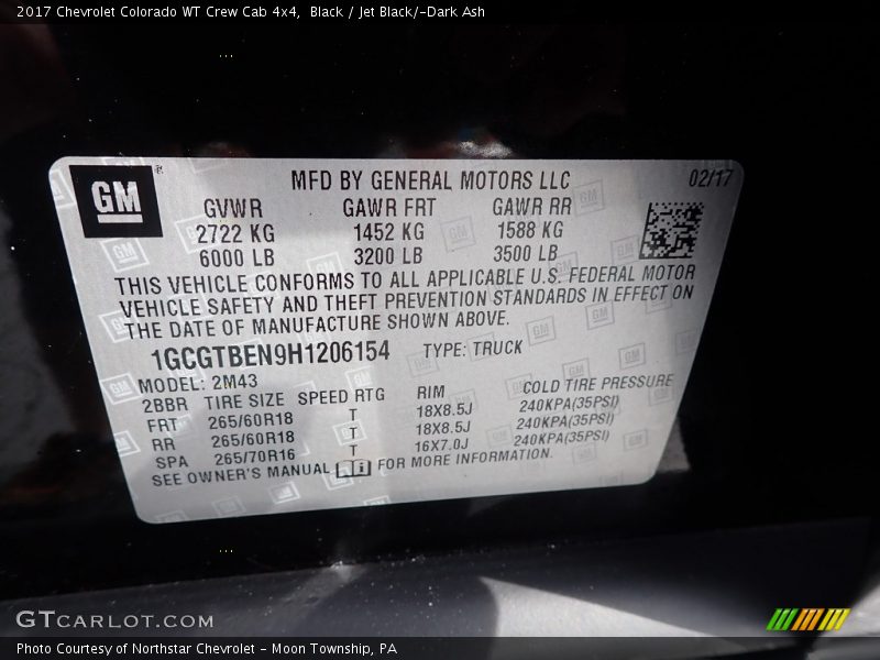 Black / Jet Black/­Dark Ash 2017 Chevrolet Colorado WT Crew Cab 4x4