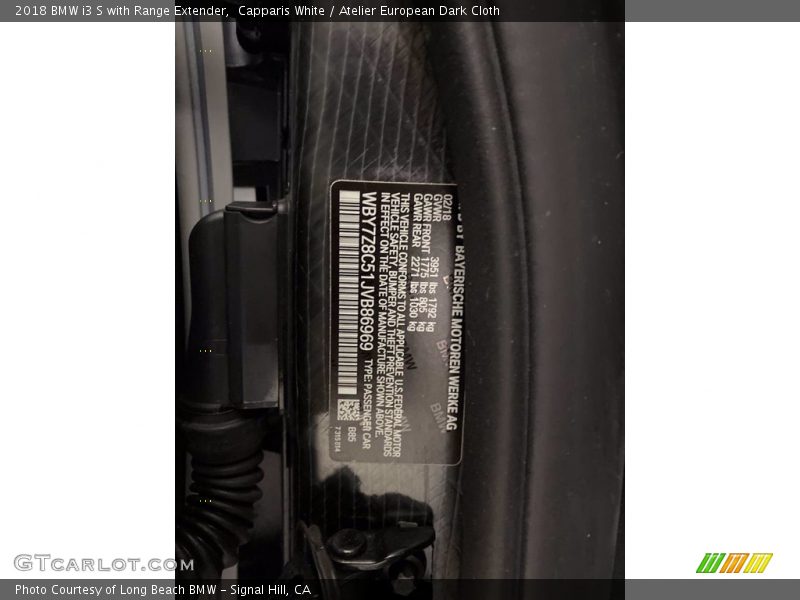 Capparis White / Atelier European Dark Cloth 2018 BMW i3 S with Range Extender