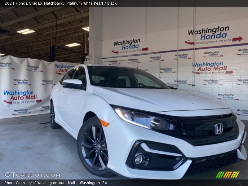 Platinum White Pearl / Black 2021 Honda Civic EX Hatchback