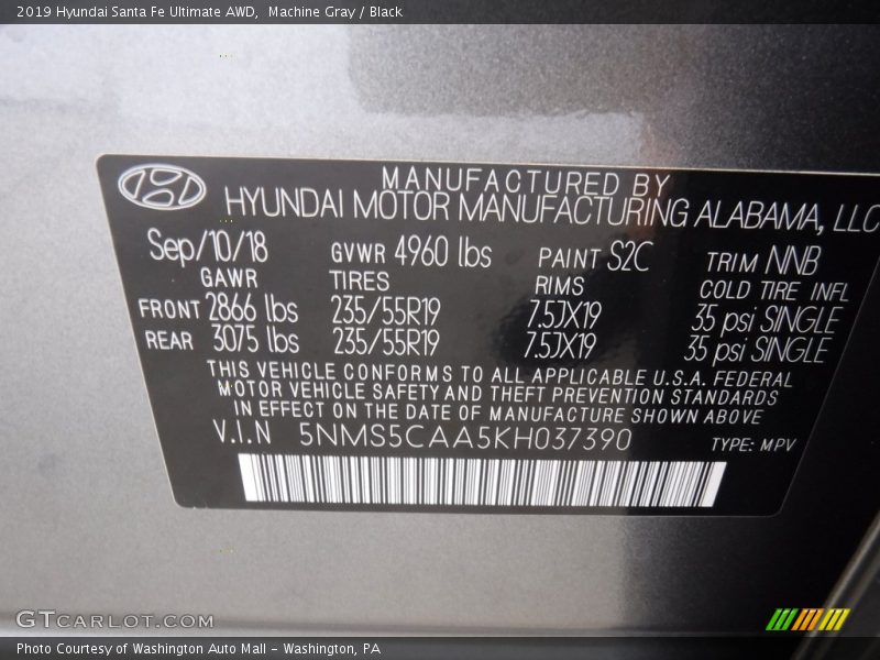 Machine Gray / Black 2019 Hyundai Santa Fe Ultimate AWD