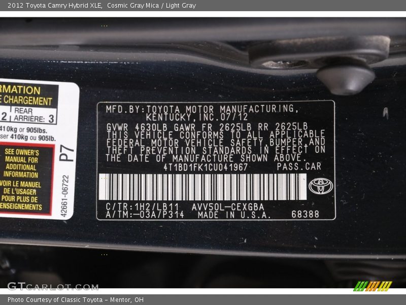 Cosmic Gray Mica / Light Gray 2012 Toyota Camry Hybrid XLE
