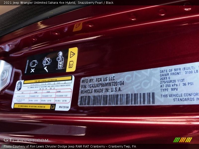 Snazzberry Pearl / Black 2021 Jeep Wrangler Unlimited Sahara 4xe Hybrid