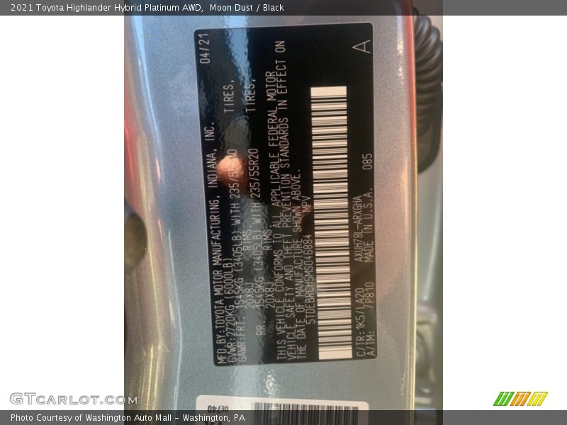 Moon Dust / Black 2021 Toyota Highlander Hybrid Platinum AWD