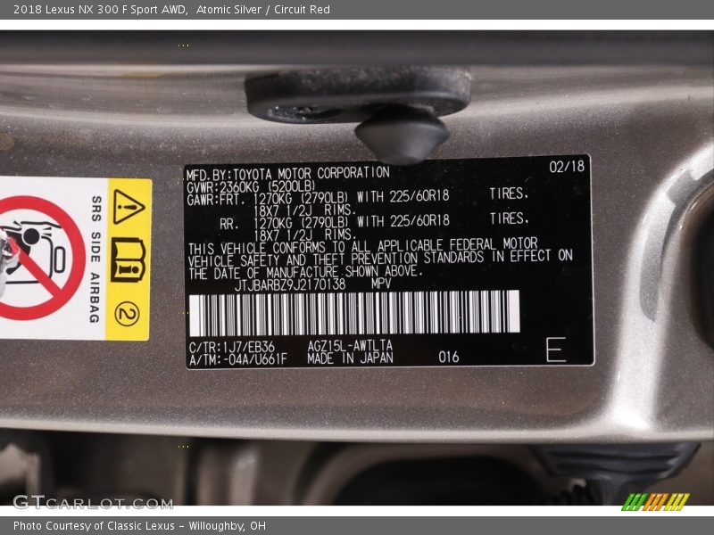 Atomic Silver / Circuit Red 2018 Lexus NX 300 F Sport AWD