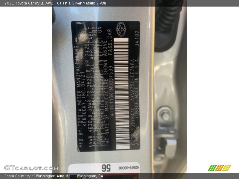 Celestial Silver Metallic / Ash 2021 Toyota Camry LE AWD