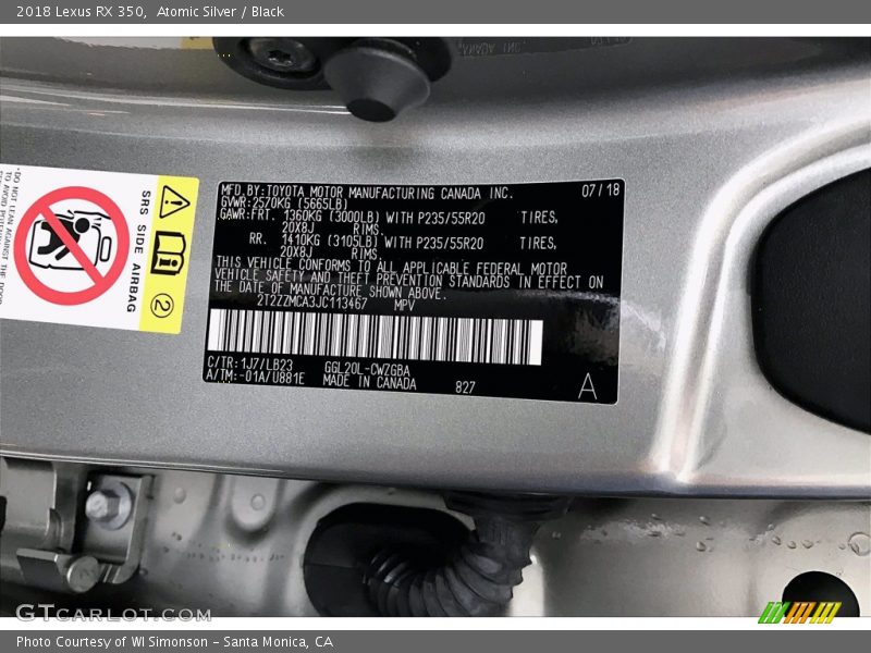 Atomic Silver / Black 2018 Lexus RX 350