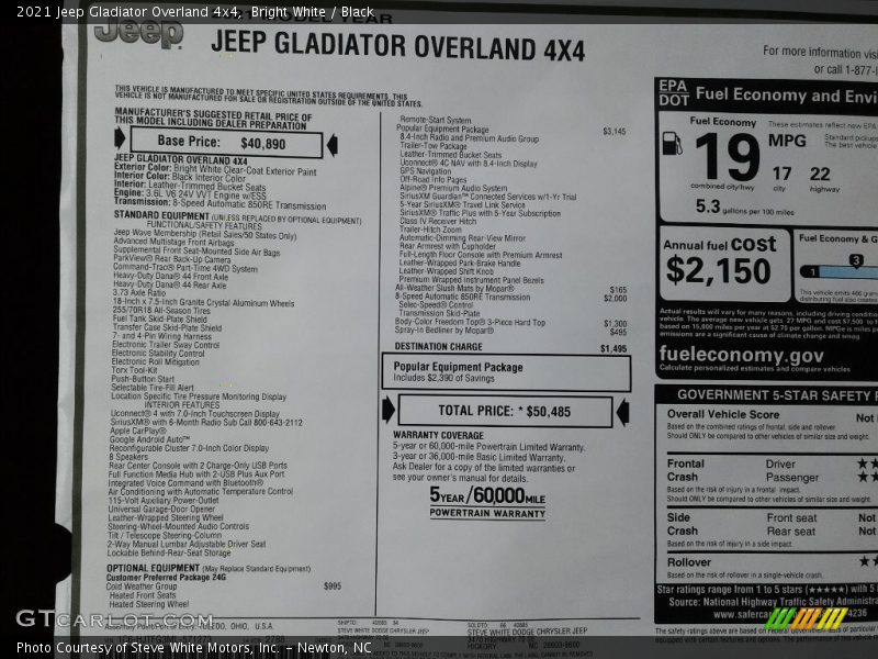 Bright White / Black 2021 Jeep Gladiator Overland 4x4