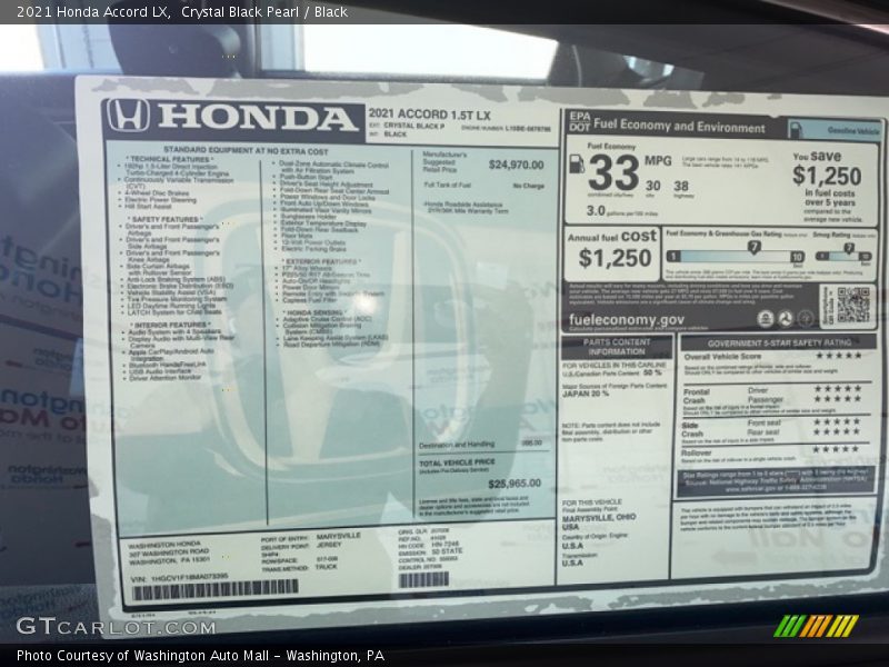 Crystal Black Pearl / Black 2021 Honda Accord LX