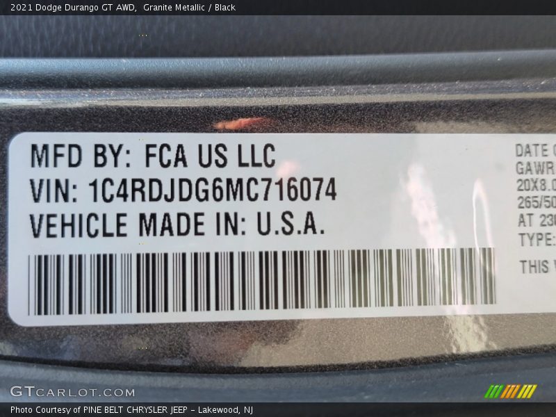 Granite Metallic / Black 2021 Dodge Durango GT AWD