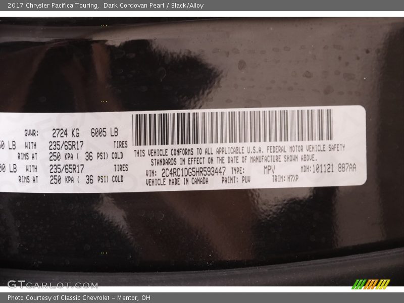 Dark Cordovan Pearl / Black/Alloy 2017 Chrysler Pacifica Touring