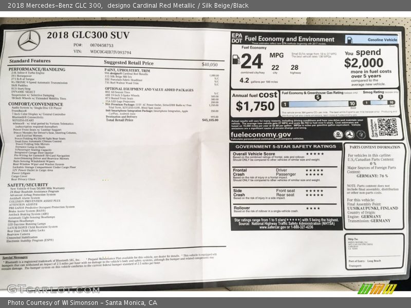 designo Cardinal Red Metallic / Silk Beige/Black 2018 Mercedes-Benz GLC 300