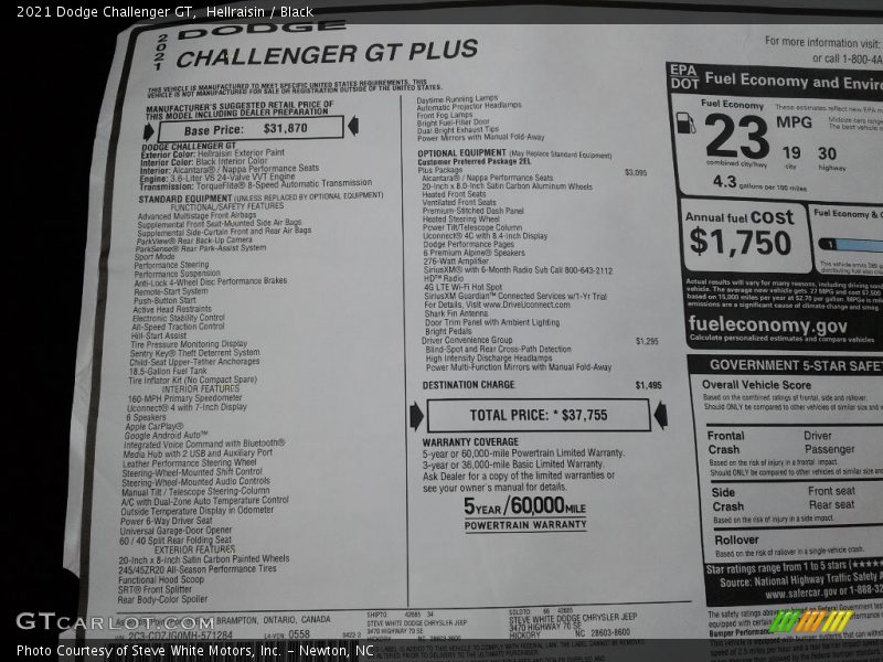  2021 Challenger GT Window Sticker