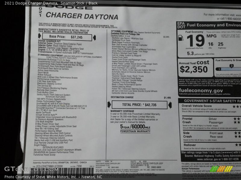 Sinamon Stick / Black 2021 Dodge Charger Daytona