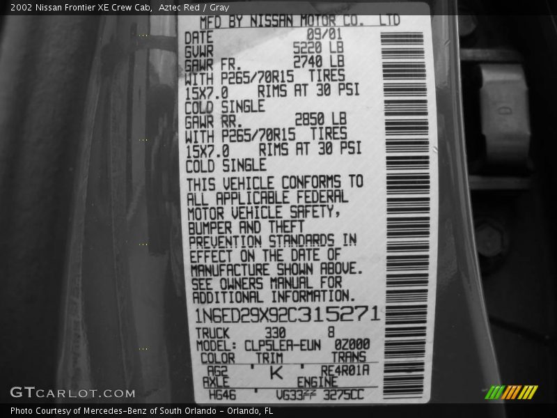 Aztec Red / Gray 2002 Nissan Frontier XE Crew Cab