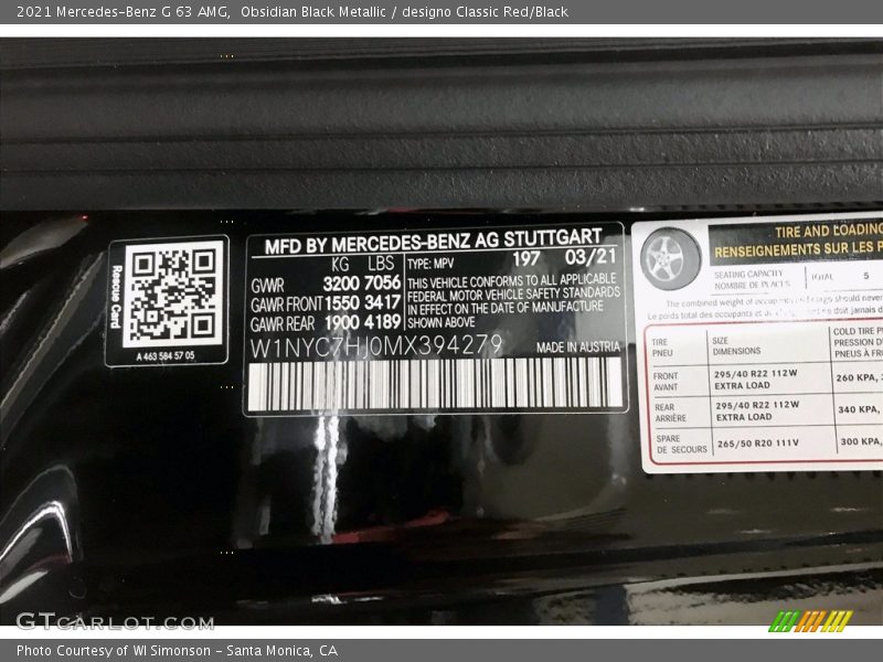 2021 G 63 AMG Obsidian Black Metallic Color Code 197