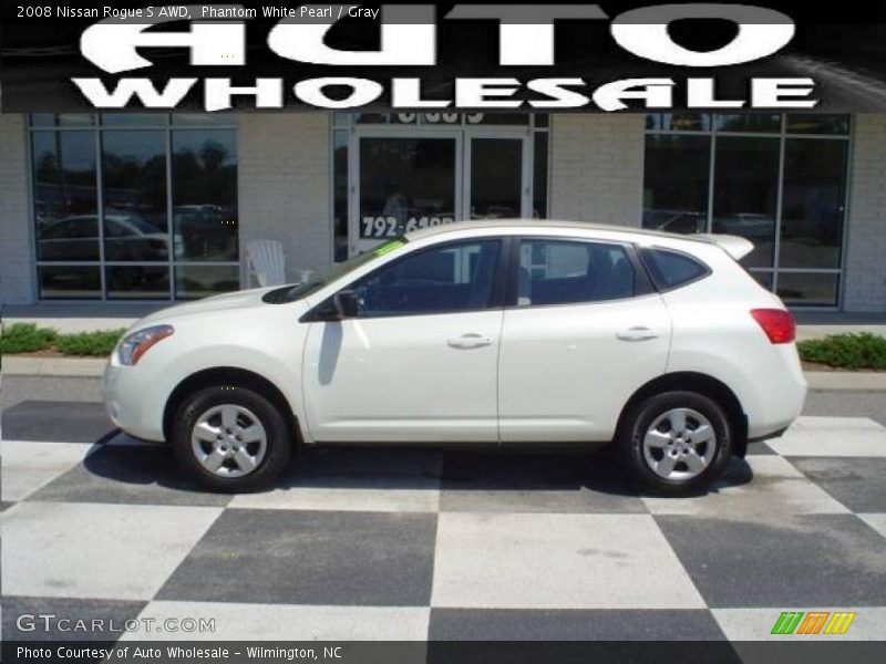 Phantom White Pearl / Gray 2008 Nissan Rogue S AWD