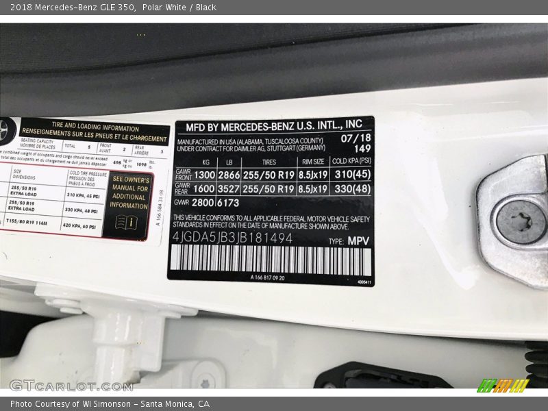 Polar White / Black 2018 Mercedes-Benz GLE 350