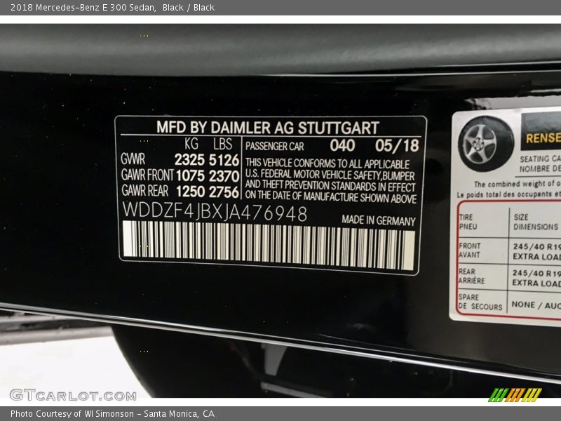 Black / Black 2018 Mercedes-Benz E 300 Sedan