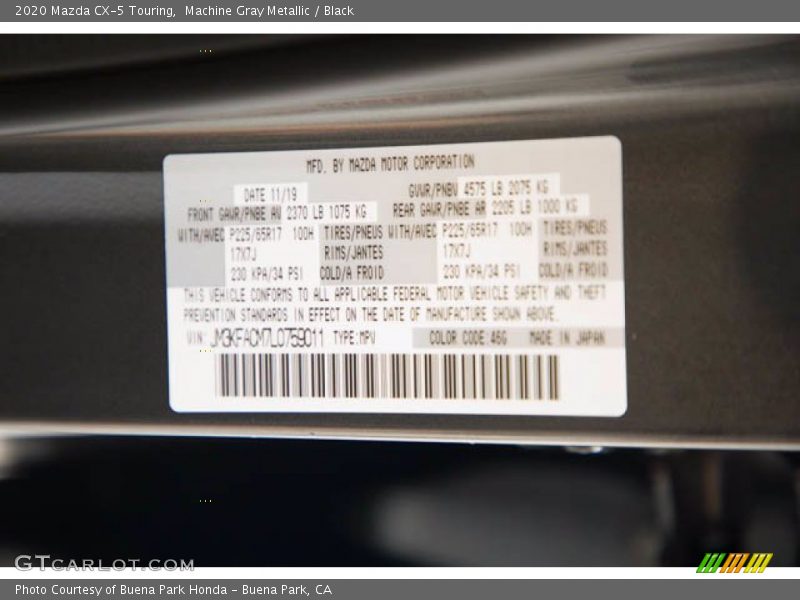 Machine Gray Metallic / Black 2020 Mazda CX-5 Touring
