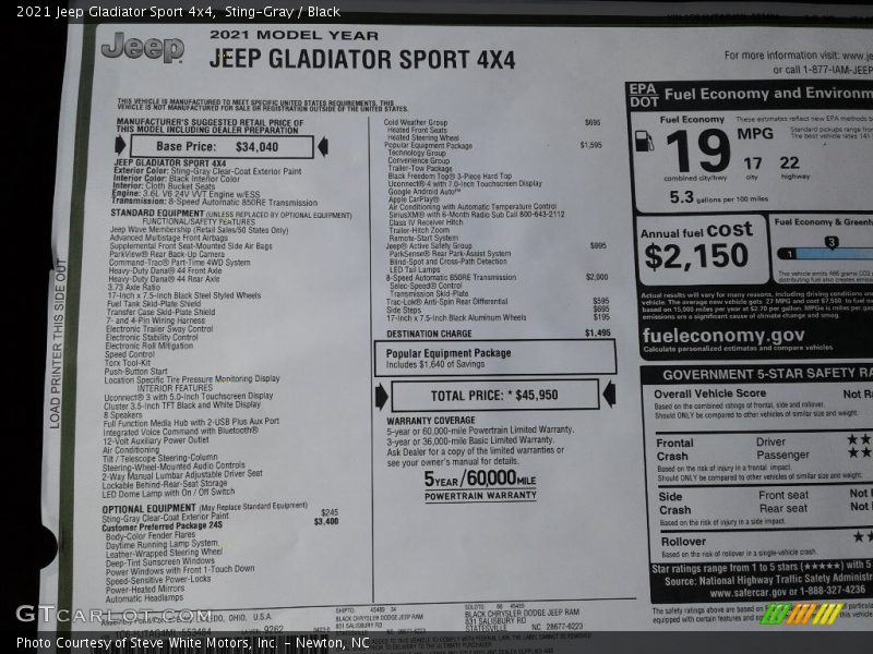 Sting-Gray / Black 2021 Jeep Gladiator Sport 4x4