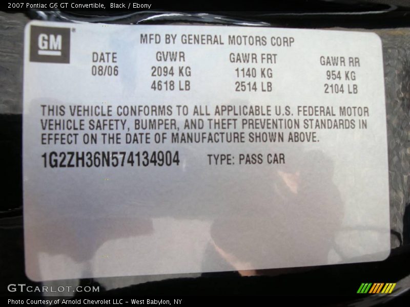 Black / Ebony 2007 Pontiac G6 GT Convertible