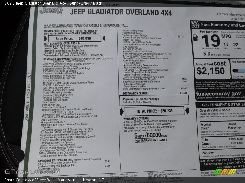 Sting-Gray / Black 2021 Jeep Gladiator Overland 4x4