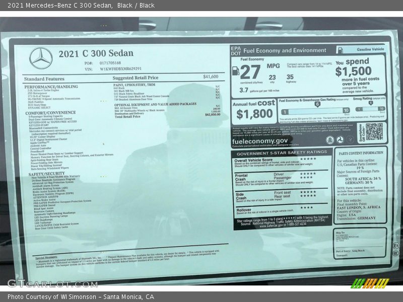 Black / Black 2021 Mercedes-Benz C 300 Sedan