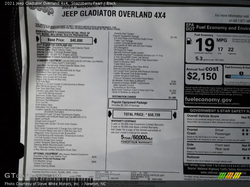  2021 Gladiator Overland 4x4 Window Sticker