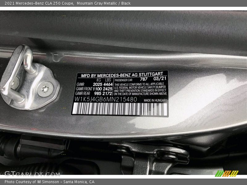 Mountain Gray Metallic / Black 2021 Mercedes-Benz CLA 250 Coupe