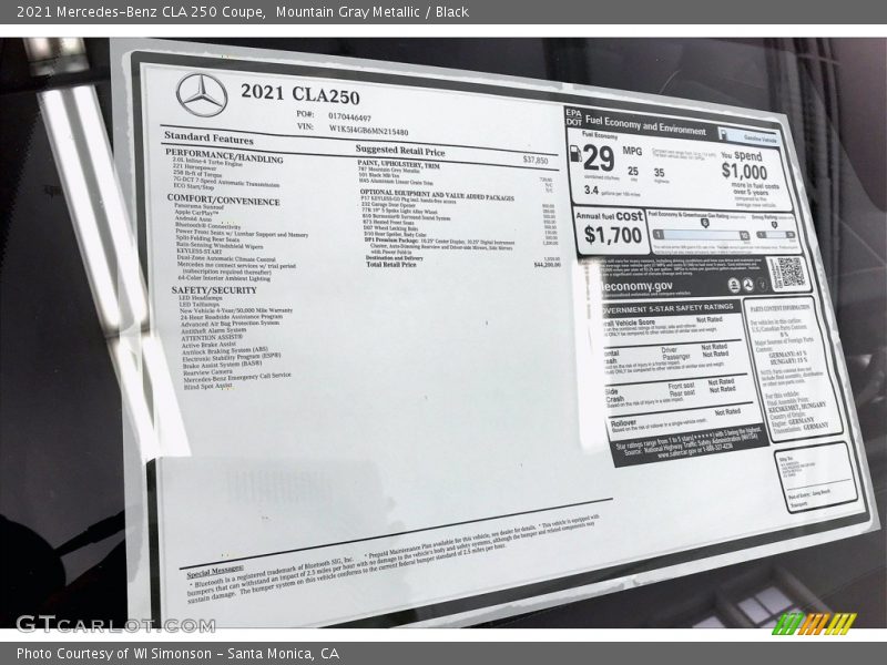 Mountain Gray Metallic / Black 2021 Mercedes-Benz CLA 250 Coupe