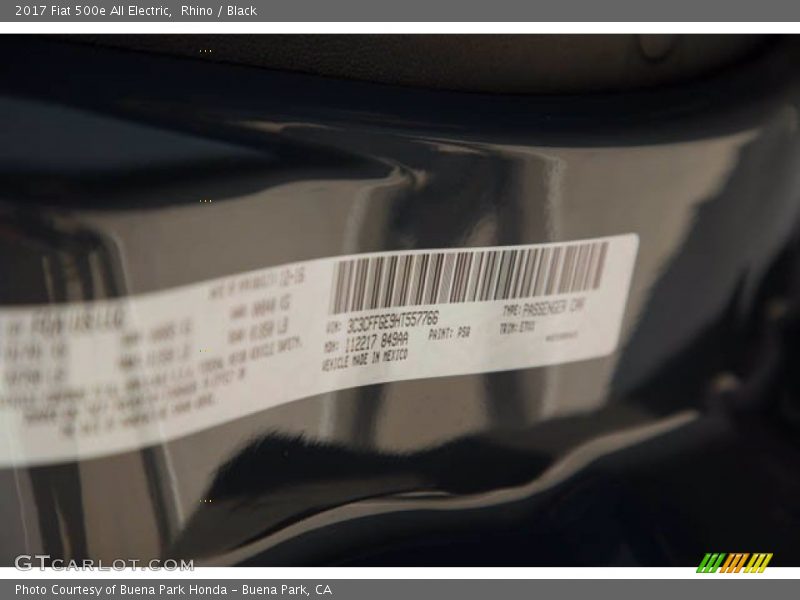 Rhino / Black 2017 Fiat 500e All Electric