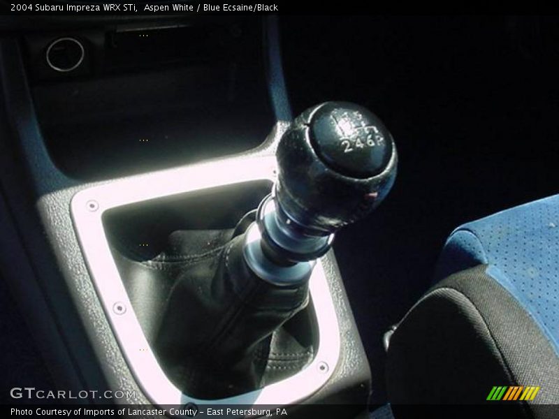 Aspen White / Blue Ecsaine/Black 2004 Subaru Impreza WRX STi