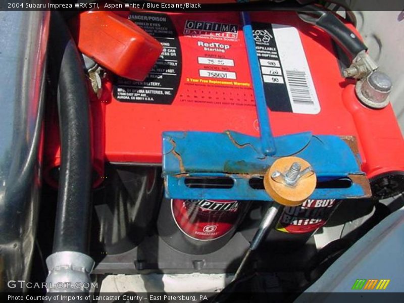 Aspen White / Blue Ecsaine/Black 2004 Subaru Impreza WRX STi