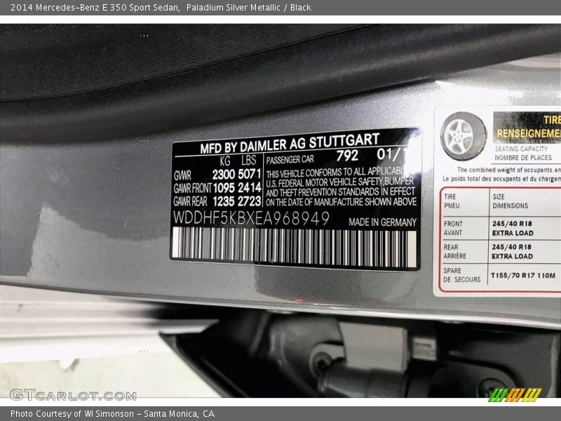 2014 E 350 Sport Sedan Paladium Silver Metallic Color Code 792