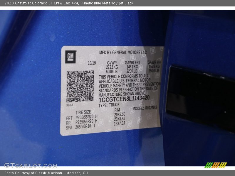 Kinetic Blue Metallic / Jet Black 2020 Chevrolet Colorado LT Crew Cab 4x4